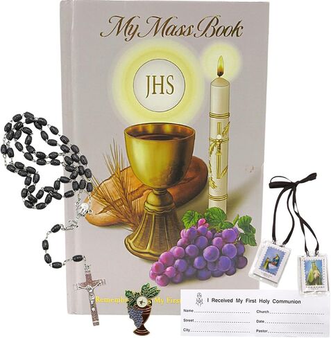 Needzo Light of Christ First Communion Vinyl Wallet Set for Boys, Includes Mass Prayer Book, Rosary, Scapular, and Lapel Pin, Gifts and Keepsakes for Young Men, Communicant Starter Pack, 4 Pieces in Saudi Arabia