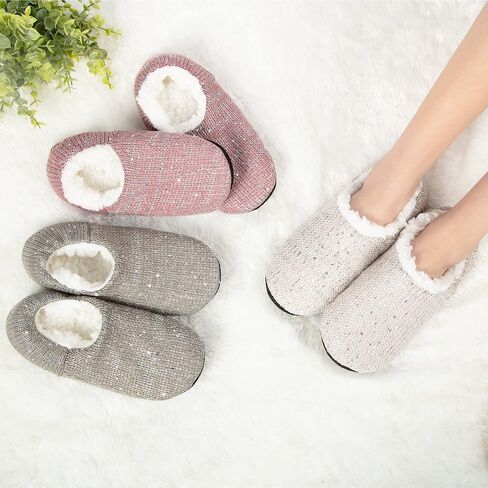 GLENMEARL 2 Pairs Slipper Socks for Women with Grippers Non Slip Soft Sole Winter Warm House Bedroom Slippers Cozy Indoor Home Slippers in Saudi Arabia