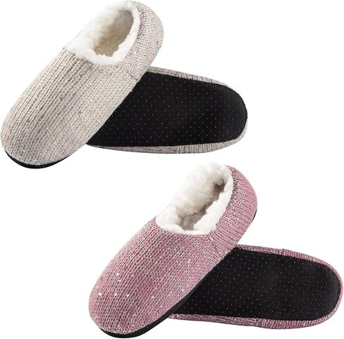 GLENMEARL 2 Pairs Slipper Socks for Women with Grippers Non Slip Soft Sole Winter Warm House Bedroom Slippers Cozy Indoor Home Slippers in Saudi Arabia