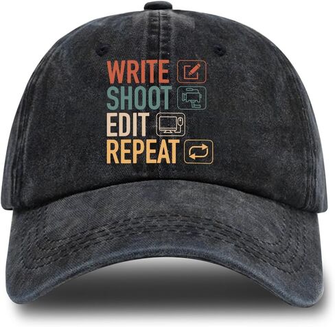 Write Shoot Edit Repeat Adjustable Washed Cotton Baseball Cap, Funny Retro Trucker Hat for Men Women Filmmaker Producer Vlogger Journalist Film School Student, Birthday Filmmaking Gift in Saudi Arabia