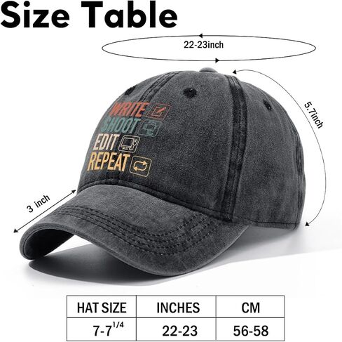 Write Shoot Edit Repeat Adjustable Washed Cotton Baseball Cap, Funny Retro Trucker Hat for Men Women Filmmaker Producer Vlogger Journalist Film School Student, Birthday Filmmaking Gift in Saudi Arabia