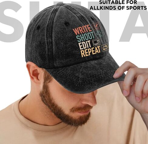 Write Shoot Edit Repeat Adjustable Washed Cotton Baseball Cap, Funny Retro Trucker Hat for Men Women Filmmaker Producer Vlogger Journalist Film School Student, Birthday Filmmaking Gift in Saudi Arabia