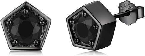 Black Cubic Zirconia Stud Earring 925 Sterling Silver Pentagon Earrings CZ Earrings for Women Girls in Saudi Arabia
