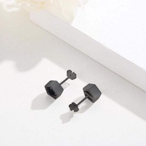 Black Cubic Zirconia Stud Earring 925 Sterling Silver Pentagon Earrings CZ Earrings for Women Girls in Saudi Arabia