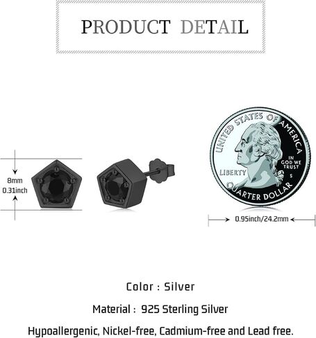 Black Cubic Zirconia Stud Earring 925 Sterling Silver Pentagon Earrings CZ Earrings for Women Girls in Saudi Arabia