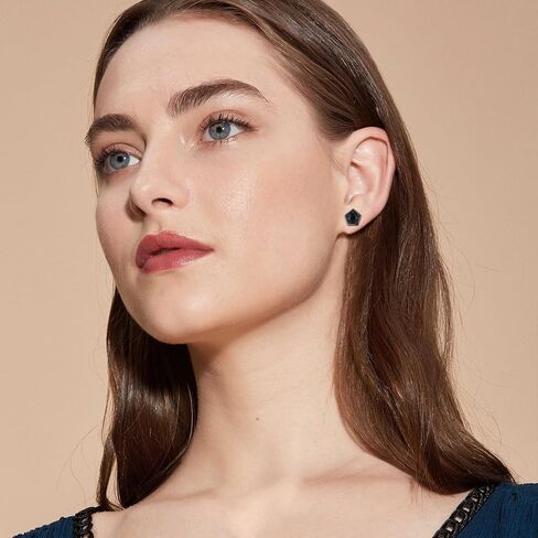 Black Cubic Zirconia Stud Earring 925 Sterling Silver Pentagon Earrings CZ Earrings for Women Girls in Saudi Arabia