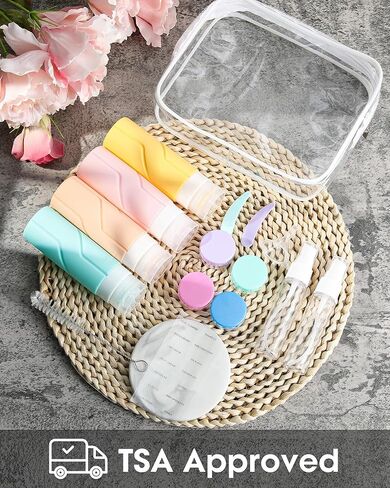 16 عبوة من زجاجات السفر، حاويات سفر من السيليكون مضادة للتسرب معتمدة من إدارة أمن المواصلات الأمريكية لمستلزمات الاستحمام، زجاجات أدوات الزينة للسفر، أساسيات السفر السائلة القابلة لإعادة الملء لوشن الشامبو والبلسم in Kuwait