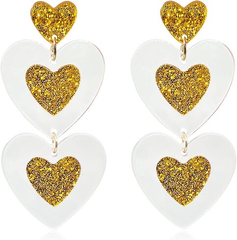 Chic Cute Clear Acrylic Triple Hearts Earrings Unique Resin Long Red Love Heart Dangle Drop Statement Earrings for Women Girls Valentine's Day Jewelry Gifts in Saudi Arabia