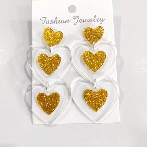 Chic Cute Clear Acrylic Triple Hearts Earrings Unique Resin Long Red Love Heart Dangle Drop Statement Earrings for Women Girls Valentine's Day Jewelry Gifts in Saudi Arabia