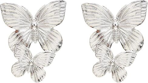 coadipress Bohemian Big Butterfly Earrings for Women Girls Dainty Gold Plated Double Butterflies Animal Drop Earrings Elegant Studs Statement Charm Earring Body Jewelry in Saudi Arabia