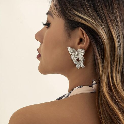 coadipress Bohemian Big Butterfly Earrings for Women Girls Dainty Gold Plated Double Butterflies Animal Drop Earrings Elegant Studs Statement Charm Earring Body Jewelry in Saudi Arabia