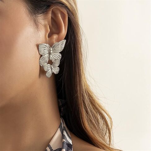 coadipress Bohemian Big Butterfly Earrings for Women Girls Dainty Gold Plated Double Butterflies Animal Drop Earrings Elegant Studs Statement Charm Earring Body Jewelry in Saudi Arabia