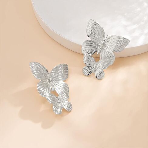 coadipress Bohemian Big Butterfly Earrings for Women Girls Dainty Gold Plated Double Butterflies Animal Drop Earrings Elegant Studs Statement Charm Earring Body Jewelry in Saudi Arabia