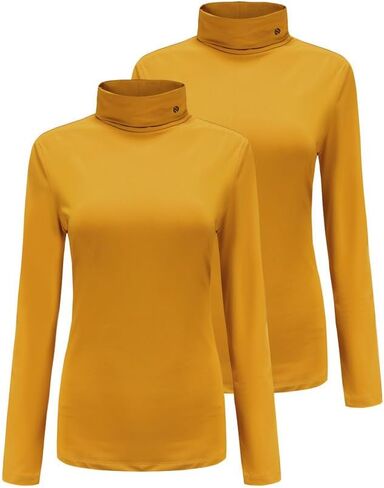 SSLR-Thermal-Shirts for-Women-Turtleneck Long Sleeve Tops Fleece Lined Winter Slim Fitted Base Layer (X-Large, D Yellow D Yellow) in Saudi Arabia