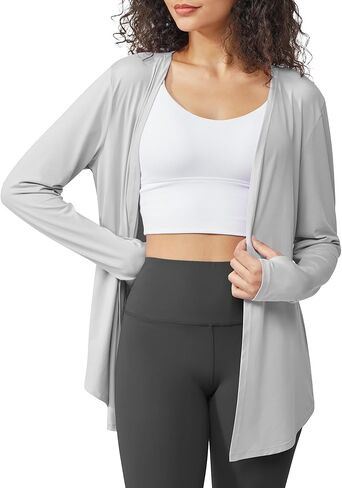 سترة نسائية G4Free UPF 50+ خفيفة الوزن مع جيوب وقمصان طويلة الأكمام مفتوحة من الأمام وسترات فضفاضة غير رسمية in Kuwait