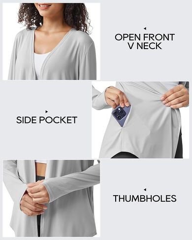 سترة نسائية G4Free UPF 50+ خفيفة الوزن مع جيوب وقمصان طويلة الأكمام مفتوحة من الأمام وسترات فضفاضة غير رسمية in Kuwait