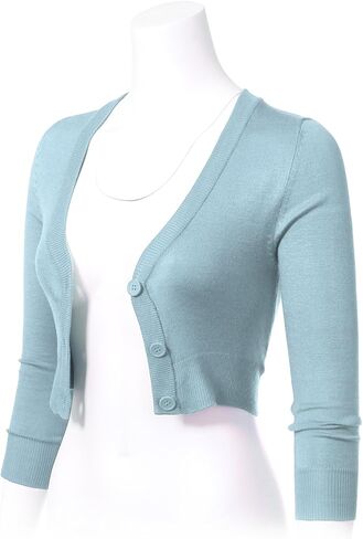 Allsense Women's 3/4 Sleeve Cropped Bolero Shrug Button Down Cardigan Sweater Lightweight Knit in Saudi Arabia