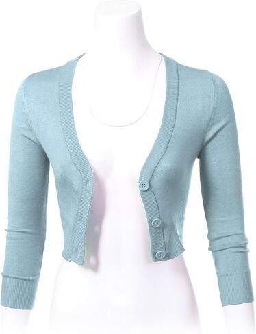 Allsense Women's 3/4 Sleeve Cropped Bolero Shrug Button Down Cardigan Sweater Lightweight Knit in Saudi Arabia