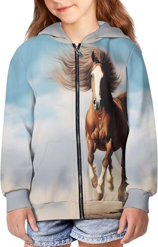 JEOCODY Full Zip Up Hoodies for Teen Girls Kids Long Sleeve Sweatshirt Jacket Size 6-16 in Saudi Arabia