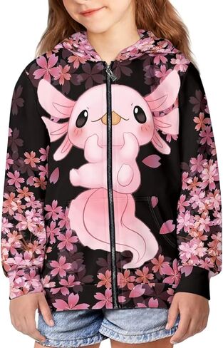 JEOCODY Full Zip Up Hoodies for Teen Girls Kids Long Sleeve Sweatshirt Jacket Size 6-16 in Saudi Arabia
