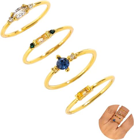 Fashion Gold Rings That Don't Tarnish Size 7 8 9 10 Dainty Gold Plated Ring Set Non Tarnish for Women Stackable Cubic Zirconia Rings Wedding in Kuwait