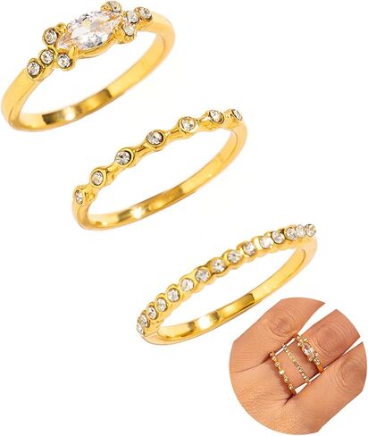 Fashion Gold Rings That Don't Tarnish Size 7 8 9 10 Dainty Gold Plated Ring Set Non Tarnish for Women Stackable Cubic Zirconia Rings Wedding in Kuwait
