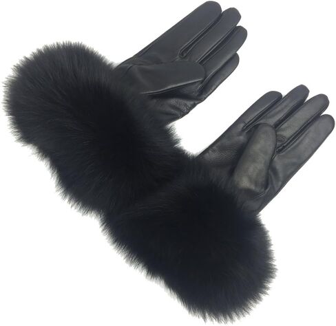 Winter Women's Lambskin Leather Gloves with Fox Fur Trim Multicolor in Saudi Arabia
