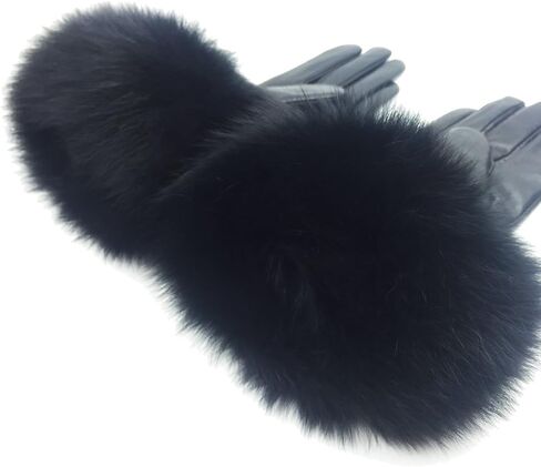 Winter Women's Lambskin Leather Gloves with Fox Fur Trim Multicolor in Saudi Arabia