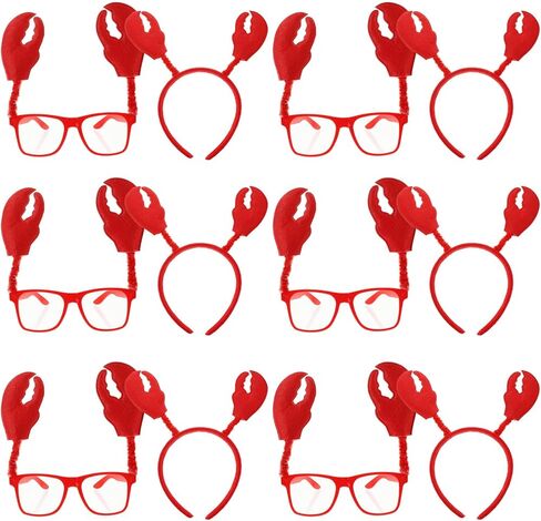 Adorainbow Crab Headband Lobster Sunglasses and Headband 6 Set Red Headband Crab Costume Accessories Sea Animal Hair Band Headwear for Halloween Dress up Party in Kuwait