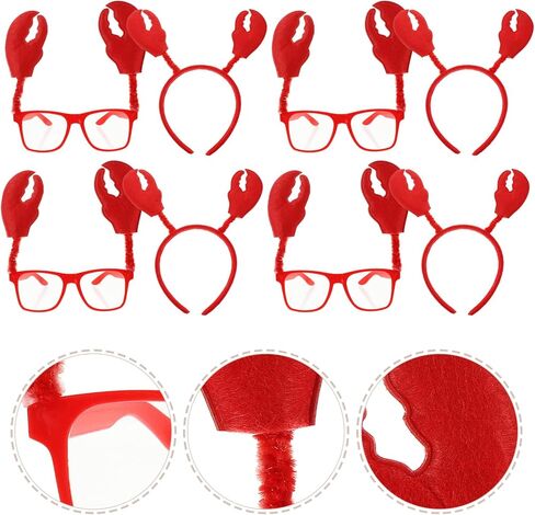 Adorainbow Crab Headband Lobster Sunglasses and Headband 6 Set Red Headband Crab Costume Accessories Sea Animal Hair Band Headwear for Halloween Dress up Party in Kuwait