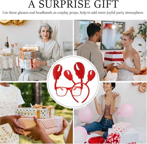 Adorainbow Crab Headband Lobster Sunglasses and Headband 6 Set Red Headband Crab Costume Accessories Sea Animal Hair Band Headwear for Halloween Dress up Party in Kuwait