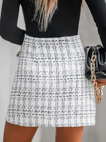 CUPSHE Women Mini Plaid Skirts Tweed High Waist Bodycon Pencil Hem Fall Winter Dressy Outfits Shorts in Saudi Arabia