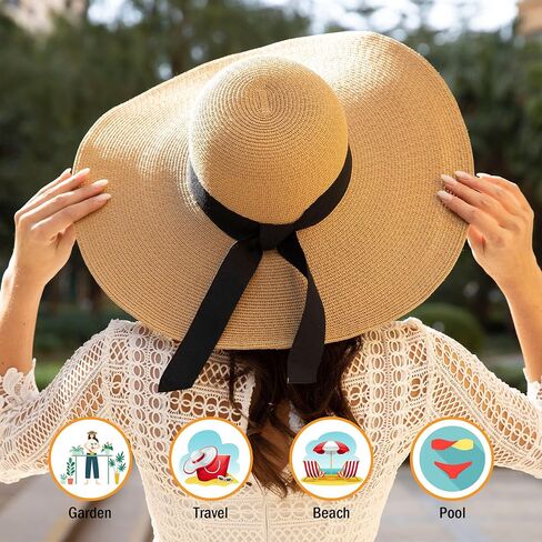Verabella Sun Hats for Women UV Protection Wide Brim UPF 50 Foldable Floppy Straw Beach Hat with Strap in Saudi Arabia