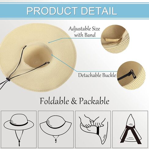 Verabella Sun Hats for Women UV Protection Wide Brim UPF 50 Foldable Floppy Straw Beach Hat with Strap in Saudi Arabia