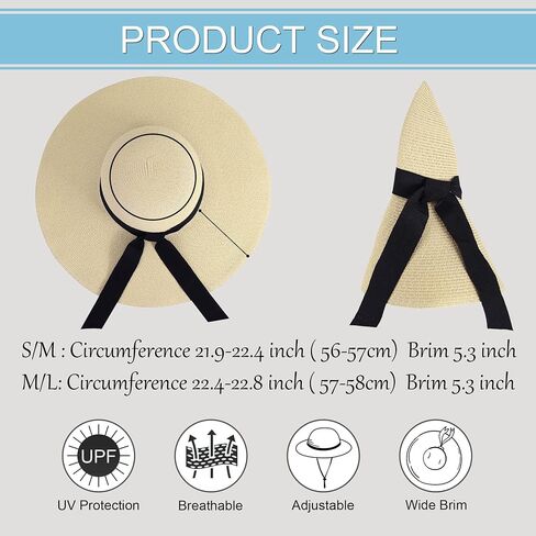 Verabella Sun Hats for Women UV Protection Wide Brim UPF 50 Foldable Floppy Straw Beach Hat with Strap in Saudi Arabia