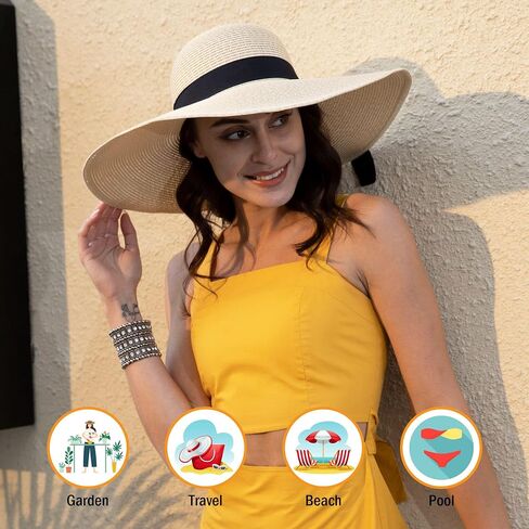 Verabella Sun Hats for Women UV Protection Wide Brim UPF 50 Foldable Floppy Straw Beach Hat with Strap in Saudi Arabia