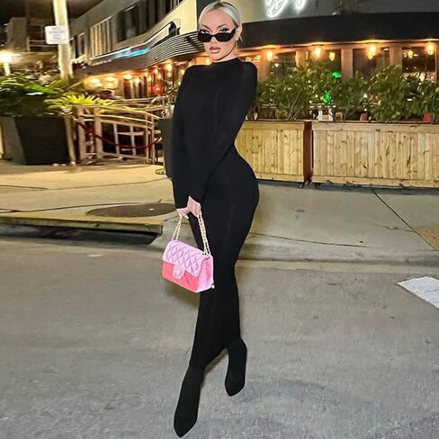 Yanfoam Women's Sexy Bodycon Long Sleeve Solid Color Ribbed Party Club Basic Maxi Dress in Saudi Arabia