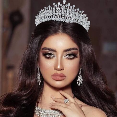 Aoligrace الزفاف طويل القامة مكعب زركونيا التيجان الملكة تشيكوسلوفاكيا مسابقة التيجان عيد ميلاد خوذة Quinceanera إكسسوارات الشعر هدايا للنساء الفضة HG0176 in Kuwait