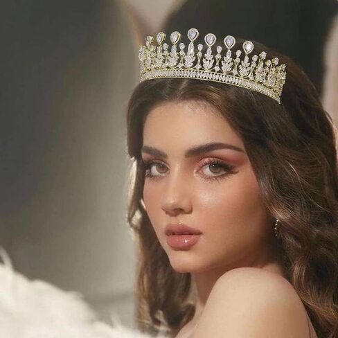 Aoligrace الزفاف طويل القامة مكعب زركونيا التيجان الملكة تشيكوسلوفاكيا مسابقة التيجان عيد ميلاد خوذة Quinceanera إكسسوارات الشعر هدايا للنساء الفضة HG0176 in Kuwait