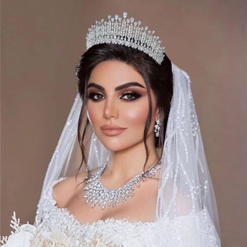 Aoligrace الزفاف طويل القامة مكعب زركونيا التيجان الملكة تشيكوسلوفاكيا مسابقة التيجان عيد ميلاد خوذة Quinceanera إكسسوارات الشعر هدايا للنساء الفضة HG0176 in Kuwait