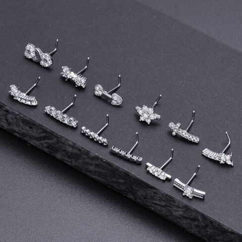 Akeoqi 12 قطعة 20 جرام الأنف ترصيع الأنف الدائري مطعمة مكعب زركونيا L على شكل ترصيع لوتس نجمة القلب فراشة الأنف الأنف ثقب المجوهرات للنساء الشظية الذهب لهجة in Kuwait