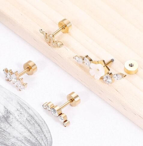 LOAYHOAY 4 قطع 16G G23 أقراط الغضروف التيتانيوم للنساء النقي التيتانيوم المسطح الخلفي الحلزون أقراط للأذن الحساسة زهرة الأفعى الغضروف الحلزون القرط ترصيع محارة ثقب المجوهرات 6 مم in Kuwait