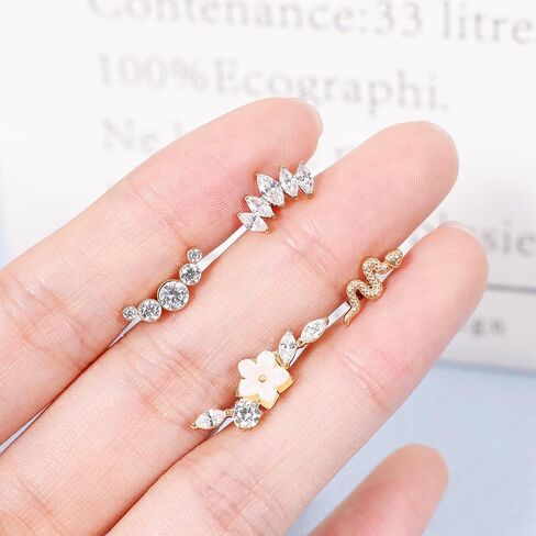 LOAYHOAY 4 قطع 16G G23 أقراط الغضروف التيتانيوم للنساء النقي التيتانيوم المسطح الخلفي الحلزون أقراط للأذن الحساسة زهرة الأفعى الغضروف الحلزون القرط ترصيع محارة ثقب المجوهرات 6 مم in Kuwait