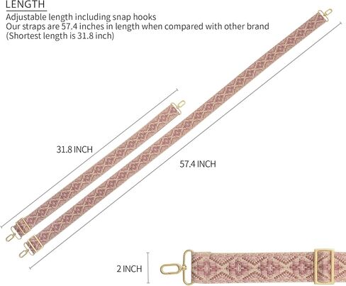 Brass Gold Hardware Embroidered Purse Crossbody Handbag Long Adjustable Wide Replacement Guitar Shoulder Straps (Dia Pink) in Kuwait