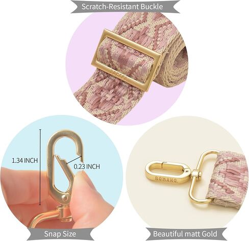 Brass Gold Hardware Embroidered Purse Crossbody Handbag Long Adjustable Wide Replacement Guitar Shoulder Straps (Dia Pink) in Kuwait