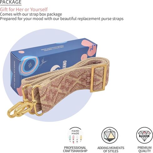 Brass Gold Hardware Embroidered Purse Crossbody Handbag Long Adjustable Wide Replacement Guitar Shoulder Straps (Dia Pink) in Kuwait