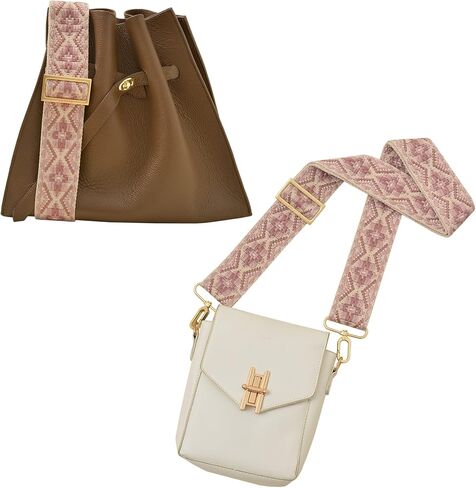 Brass Gold Hardware Embroidered Purse Crossbody Handbag Long Adjustable Wide Replacement Guitar Shoulder Straps (Dia Pink) in Kuwait