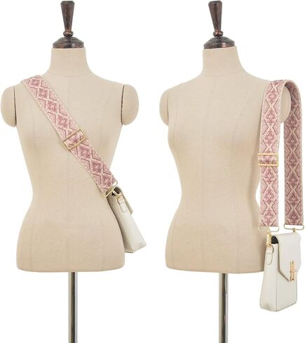 Brass Gold Hardware Embroidered Purse Crossbody Handbag Long Adjustable Wide Replacement Guitar Shoulder Straps (Dia Pink) in Kuwait