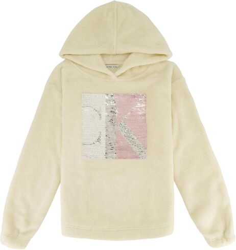 Calvin Klein Girls' Logo Sweatshirt, Pullover Fleece Hoodie, Comfortable & Straight Hem in Saudi Arabia