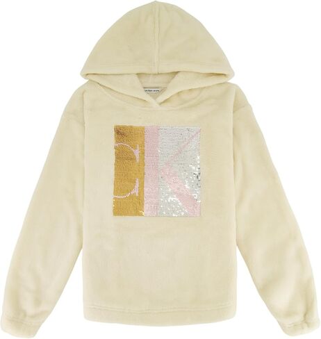 Calvin Klein Girls' Logo Sweatshirt, Pullover Fleece Hoodie, Comfortable & Straight Hem in Saudi Arabia